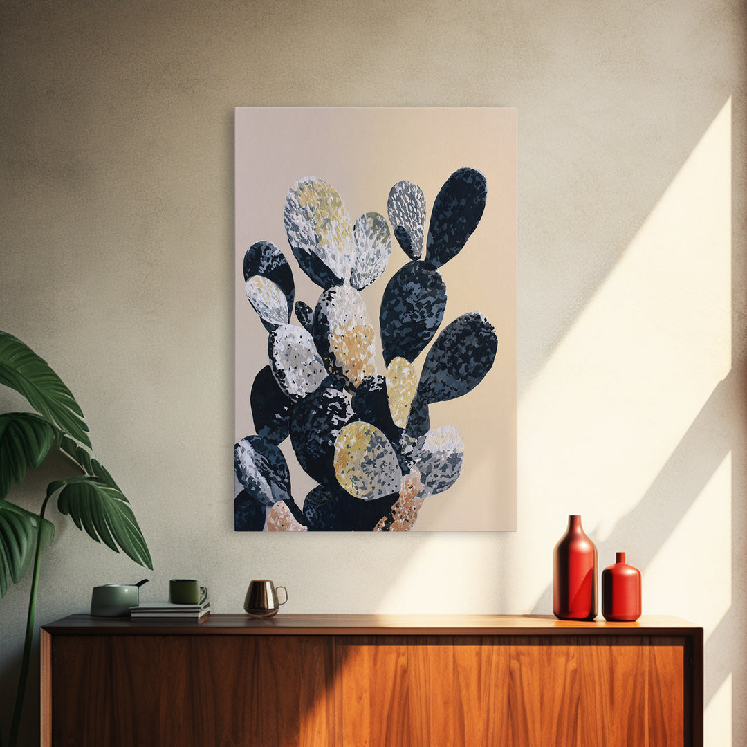 Black and White Cactus Silhouette Framed Canvas Print, Minimalist Art, Contemporary Art, Living Room Decor, Fine Art, Minimal, MIN-2x3-4