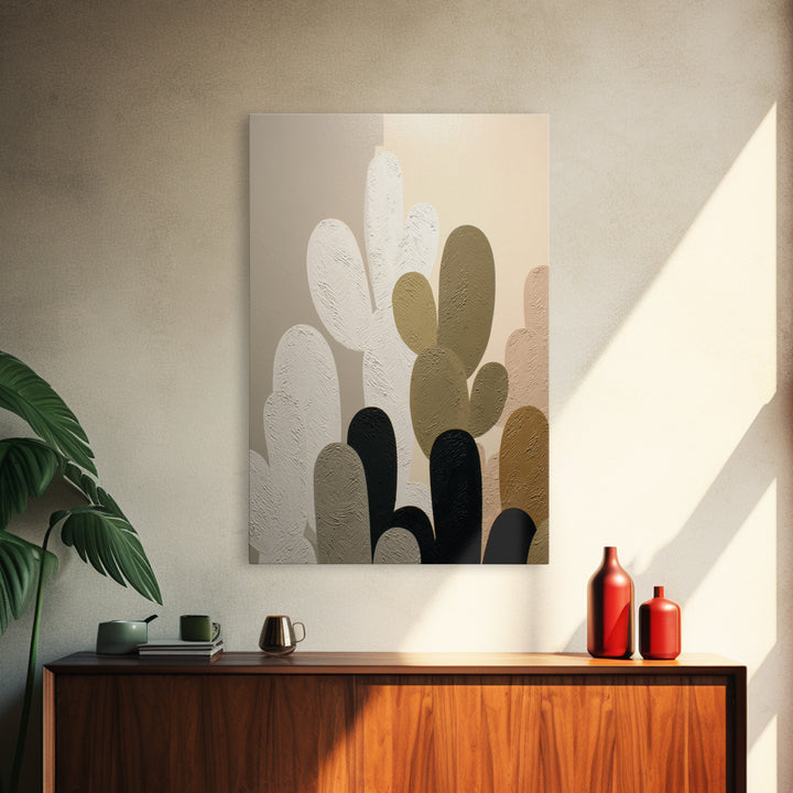 Black and White Cactus Silhouette Framed Canvas Print, Minimalist Art, Poster, Living Room Decor, Fine Art, Minimal, Boho, MIN-2x3-52