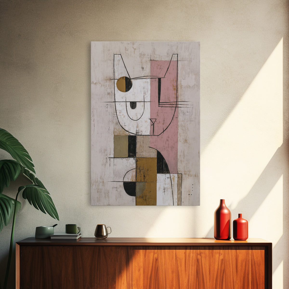 Minimal Cat Line Drawing Framed Canvas Print, Minimalist Art, Art Print, Living Room Decor, Minimal, Abstract Wall Art, MIN-2x3-55