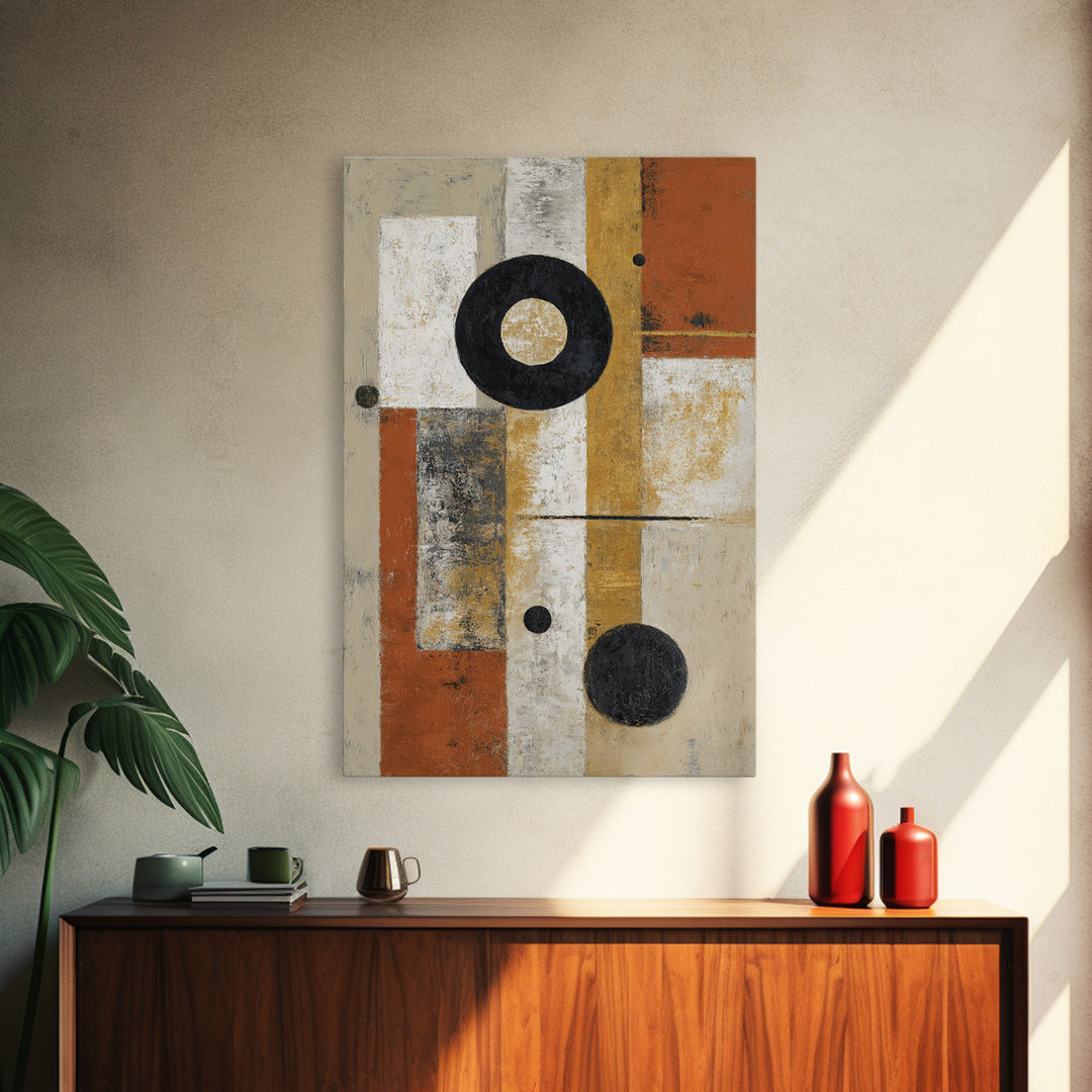 Single Black Circle on Warm Ivory Ground Canvas Print, Minimalist Art, Abstract Wall Art, Living Room Decor, Oil Painting, MIN-2x3-57