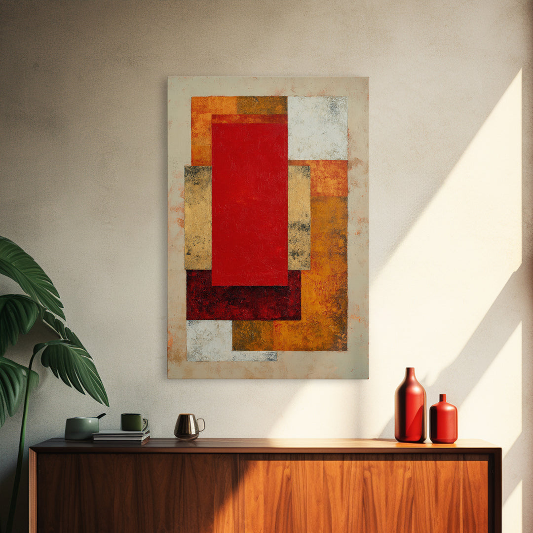 One Red Square Balanced Canvas Print, Minimalist Art, Art Prints, Living Room Decor, Oil Painting, Minimal, Printable Art, MIN-2x3-66