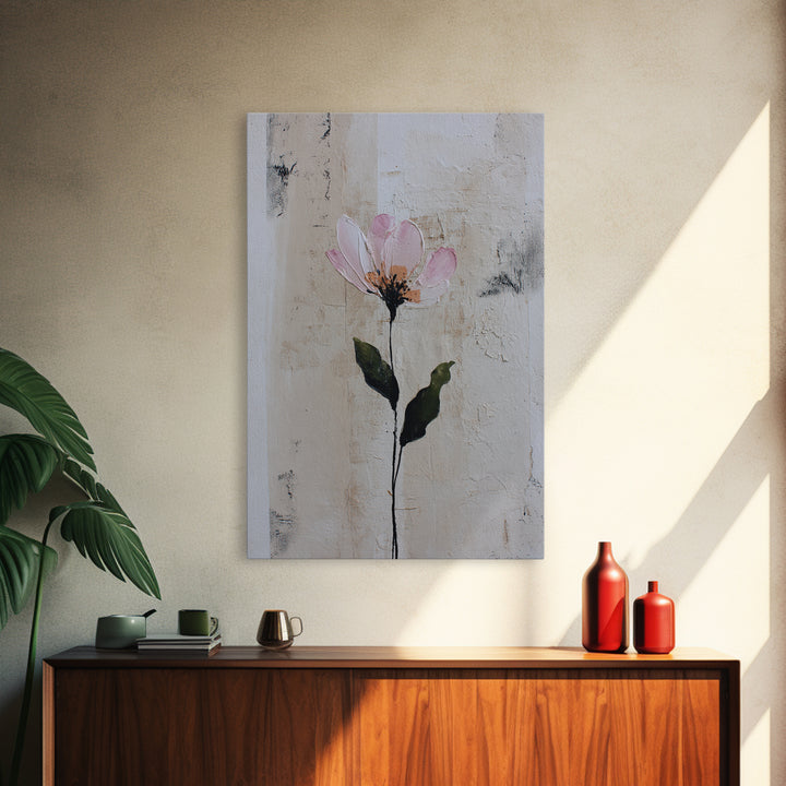 Single Flower Stem Framed Canvas Print, Minimalist Art, Black Art, Living Room Decor, Oil Painting, Minimal, MIN-2x3-68