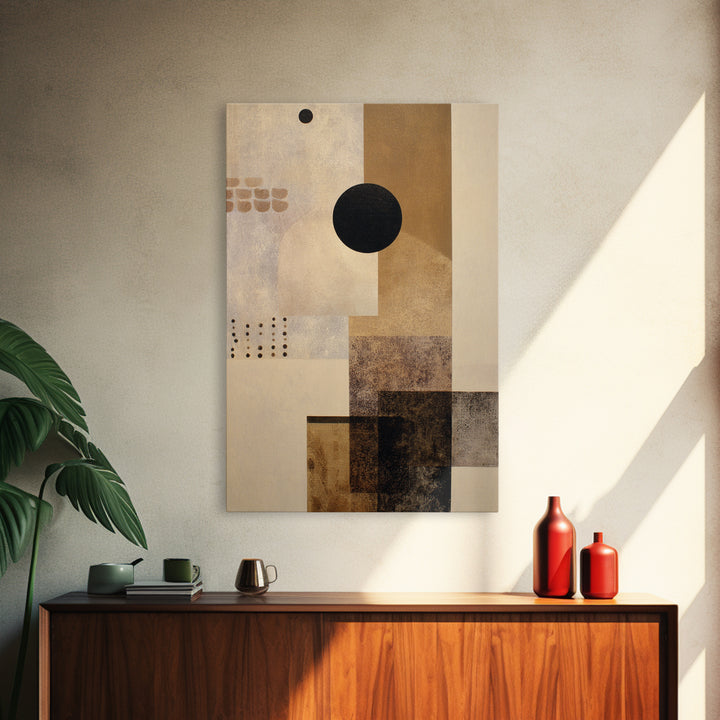 Single Black Circle on Warm Ivory Ground Canvas Print, Minimalist Art, Abstract Wall Art, Living Room Decor, Oil Painting, MIN-2x3-81
