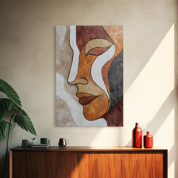 Single Continuous Line Female Face Framed Canvas Print, Minimalist Art, Boho Wall Art, Living Room Decor, Fine Art, Minimal, MIN-2x3-85