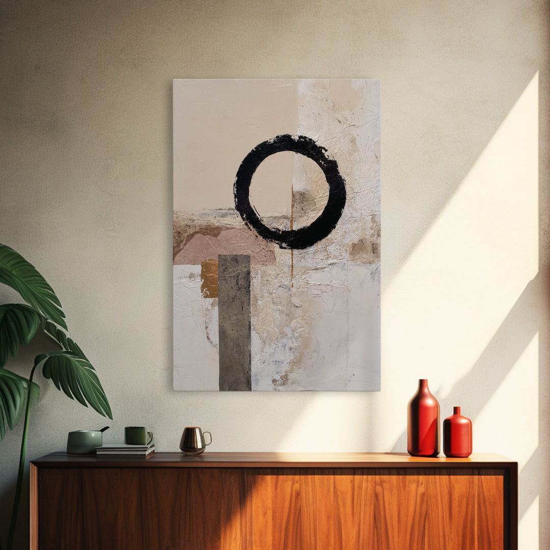 Single Black Circle on Warm Ivory Ground Canvas Print, Minimalist Art, Printables, Living Room Decor, Fine Art, Minimal, MIN-2x3-9