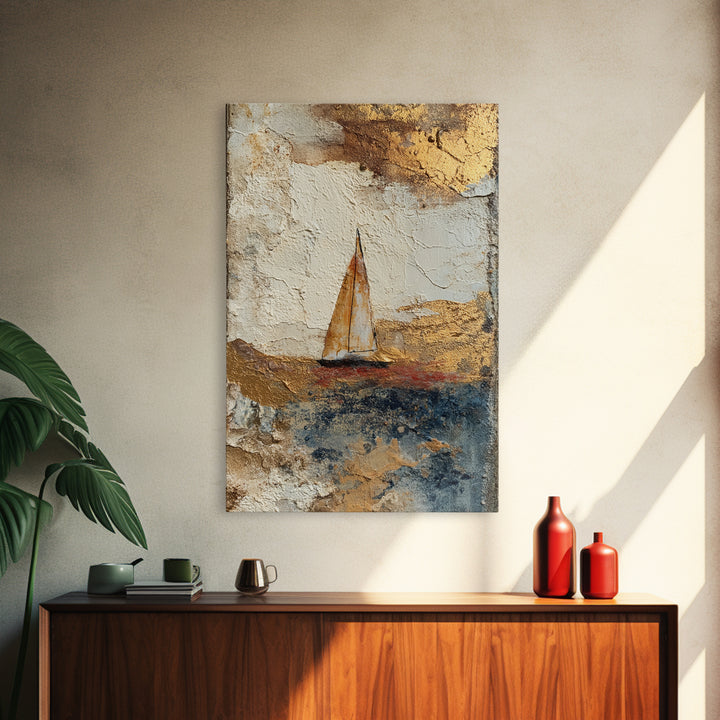 Tiny Sailboat under Open Sky Framed Canvas Print, Minimalist Art, Movie Poster, Living Room Decor, Fine Art, Minimal, MIN-2x3-94