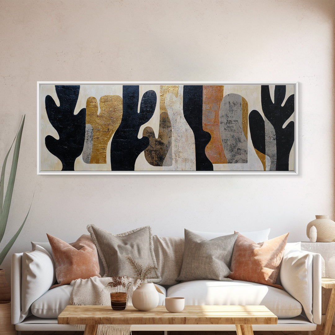 Black and White Cactus Silhouette Framed Canvas Print, Minimalist Art, Japanese Wall Art, Living Room Decor, Fine Art, Minimal, MIN-3x1-12