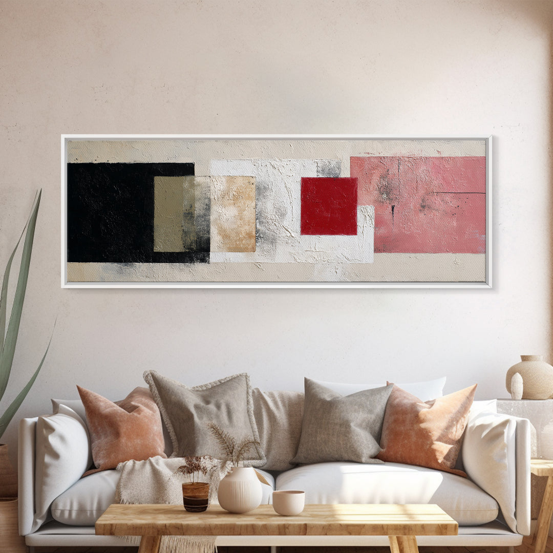One Red Square Balanced Framed Canvas Print, Minimalist Art, Printables, Living Room Decor, Fine Art, Minimal, Boho Wall Art, MIN-3x1-2