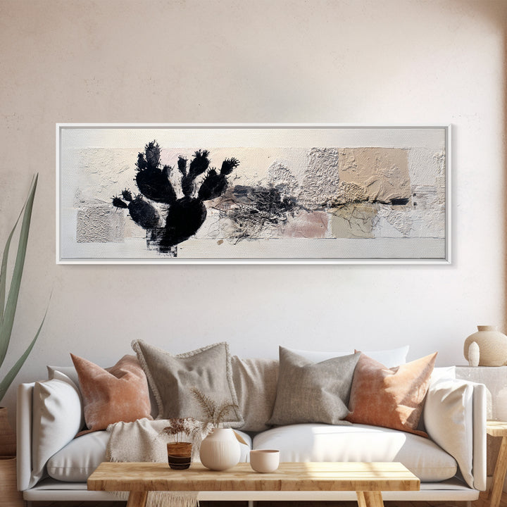 Black and White Cactus Silhouette Canvas Print, Minimalist Art, Gallery Decor, Living Room Decor, Fine Art, Minimal, Wall Art, MIN-3x1-36