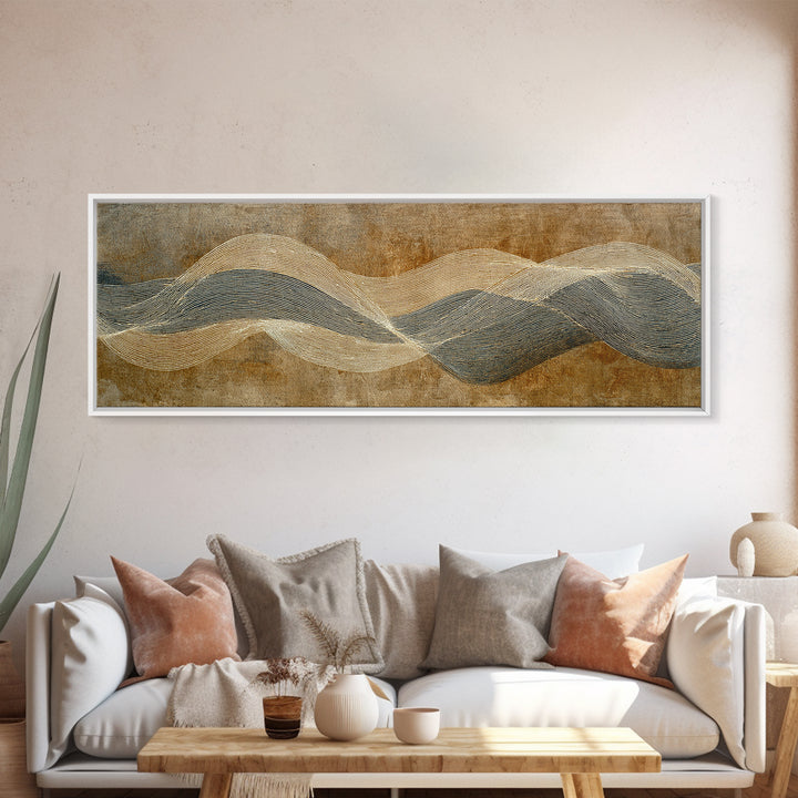 Minimal Abstract Wave Line Framed Canvas Print, Minimalist Art, Abstract Painting, Living Room Decor, Fine Art, Minimal, MIN-3x1-53