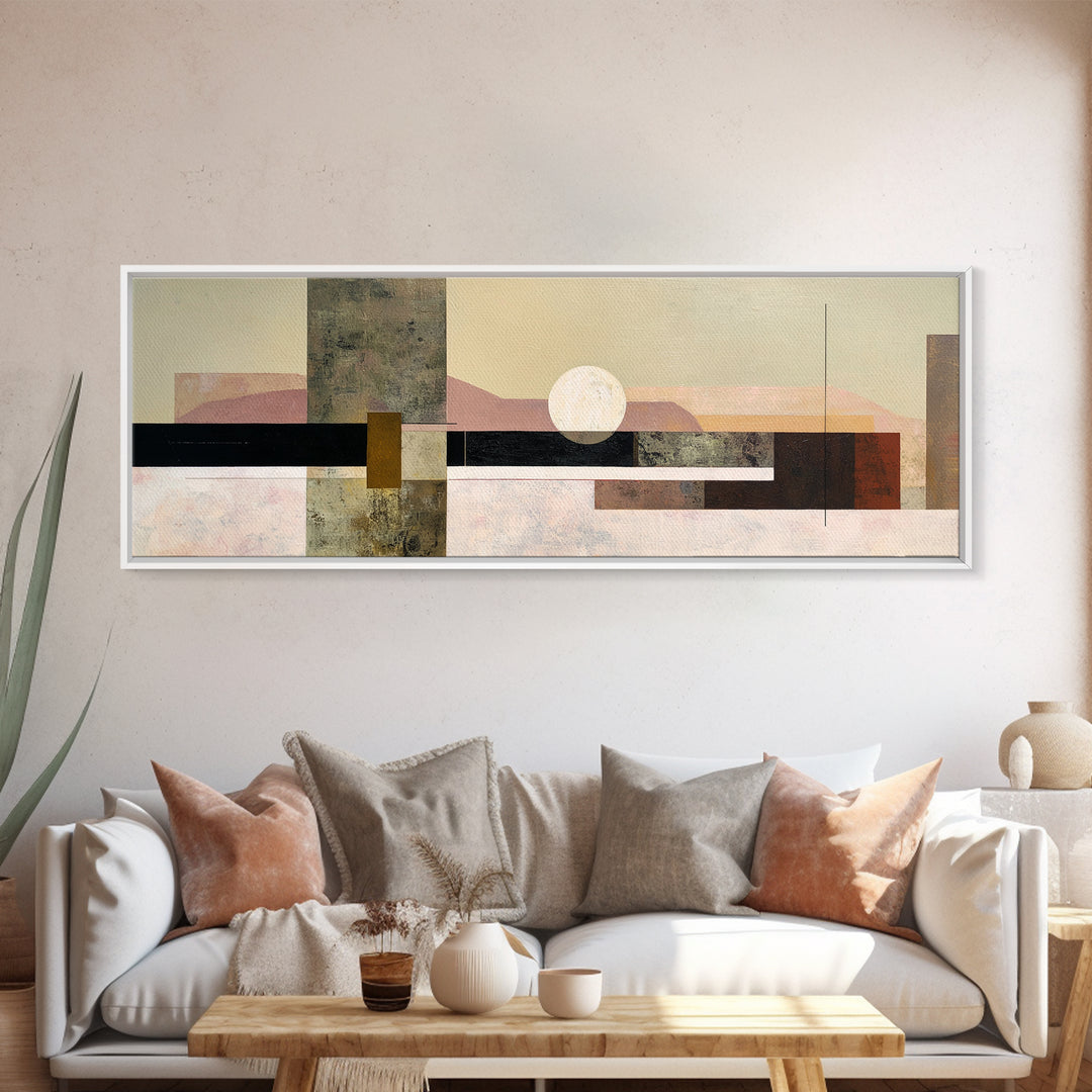 Simple Geometric Sun Framed Canvas Print, Minimalist Art, Art, Living Room Decor, Fine Art, Minimal, Canvas Tote Bag, MIN-3x1-55