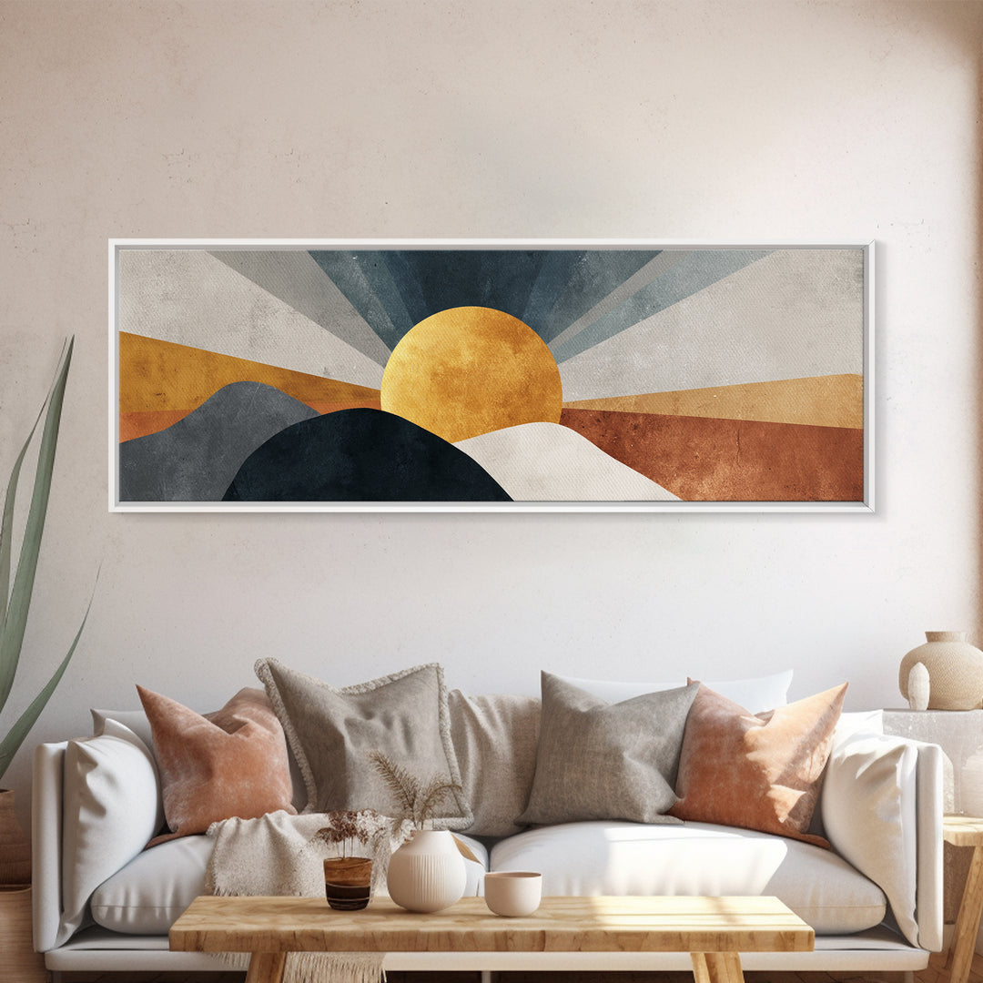 Simple Geometric Sun Framed Canvas Print, Minimalist Art, Statement Artwork, Living Room Decor, Abstract Art, Minimal, MIN-3x1-7