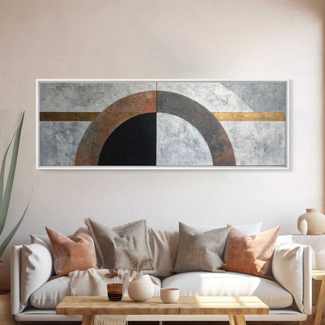Monochrome Arch and Shadow Composition Framed Canvas Print, Minimalist Art, Poster, Living Room Decor, Fine Art, Minimal, MIN-3x1-72