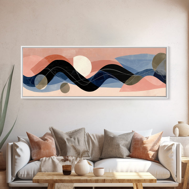 Minimal Abstract Wave Line Framed Canvas Print, Minimalist Art, Abstract Painting, Living Room Decor, Fine Art, Minimal, MIN-3x1-77