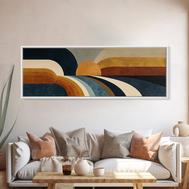Simple Geometric Sun Framed Canvas Print, Minimalist Art, Boho, Living Room Decor, Abstract Art, Minimal, Abstract Painting, MIN-3x1-79