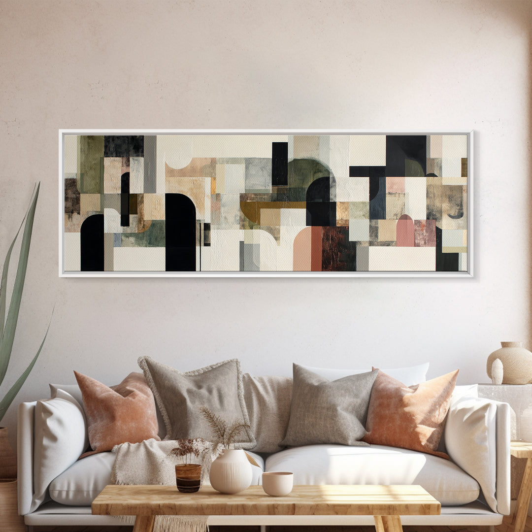 Monochrome Arch and Shadow Composition Canvas Print, Minimalist Art, Textured Painting, Living Room Decor, Fine Art, Minimal, MIN-3x1-96
