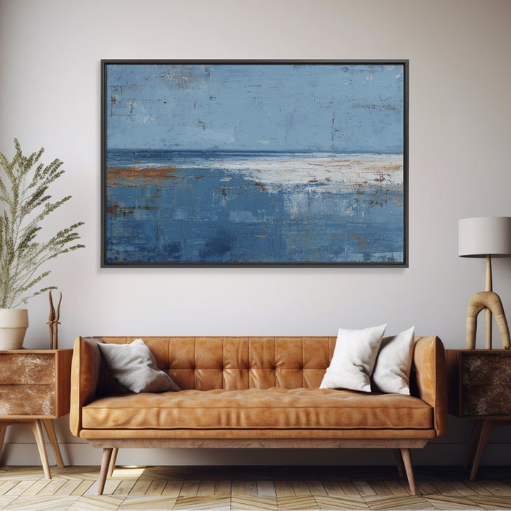Simple Blue Horizon Framed Canvas Print, Minimalist Art, Black Art, Living Room Decor, Oil Painting, Minimal, MIN-3x2-10