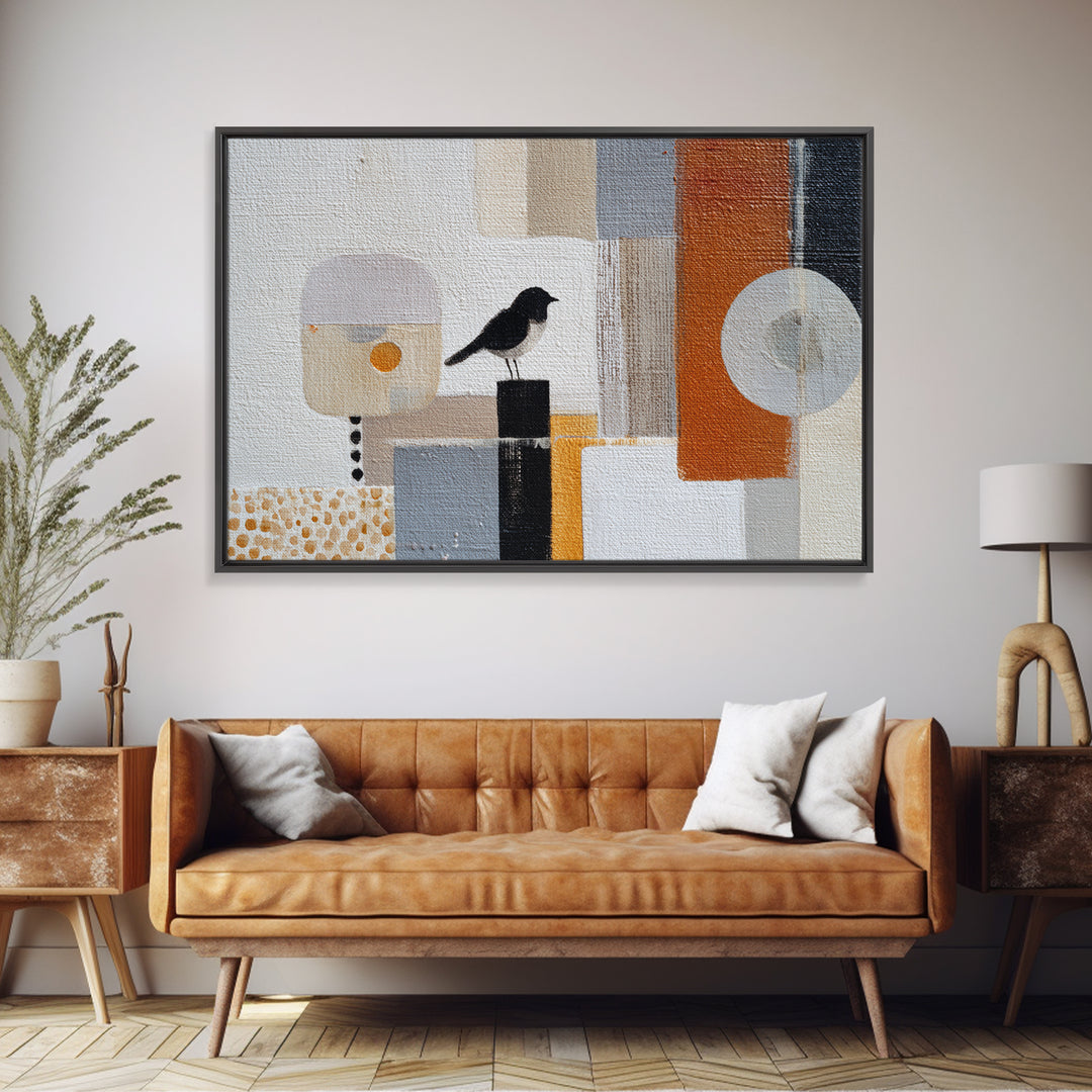 Small Black Bird Crossing White Space Canvas Print, Minimalist Art, Modern Decor, Living Room Decor, Fine Art, Minimal, MIN-3x2-11