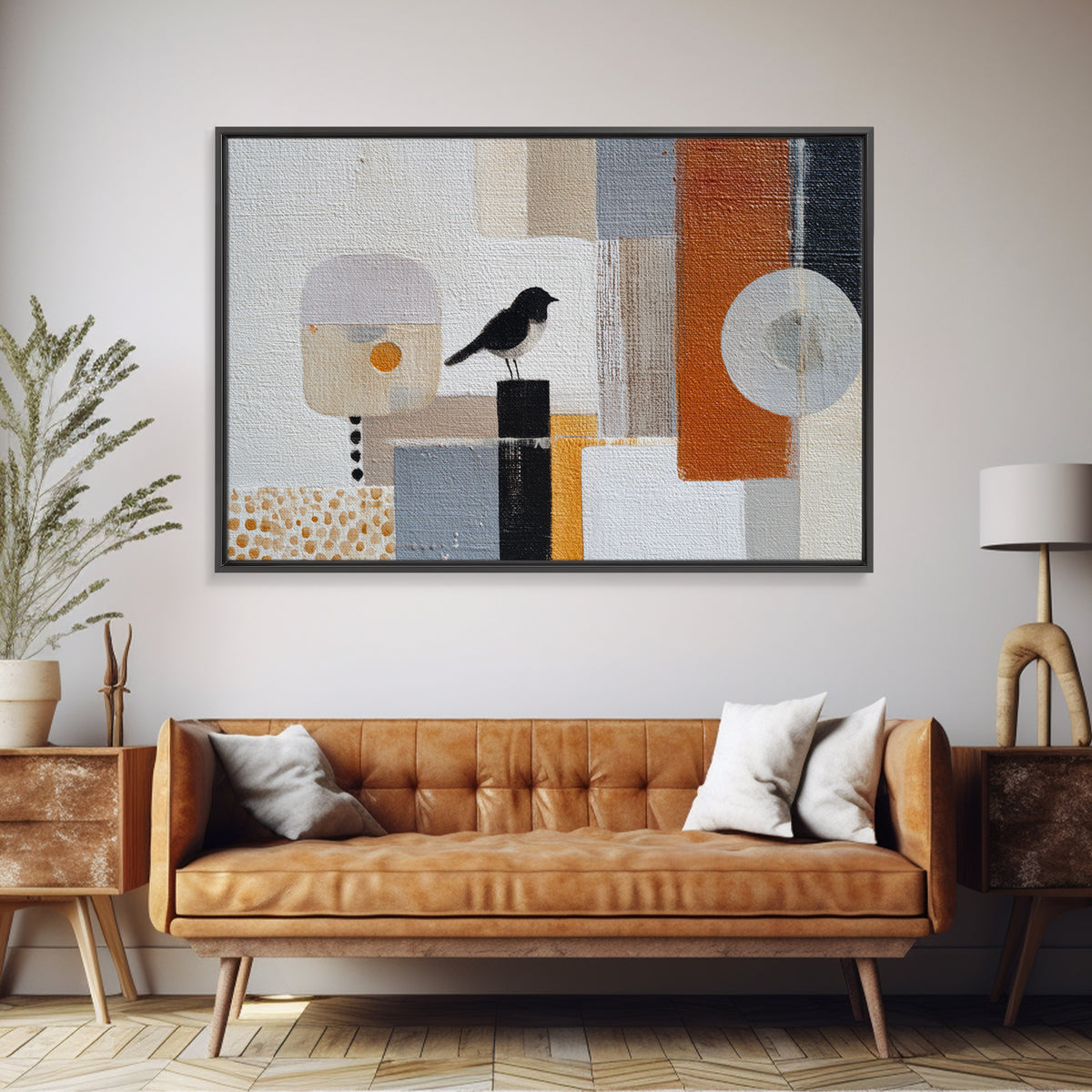 Small Black Bird Crossing White Space Canvas Print, Minimalist Art, Modern Decor, Living Room Decor, Fine Art, Minimal, MIN-3x2-11