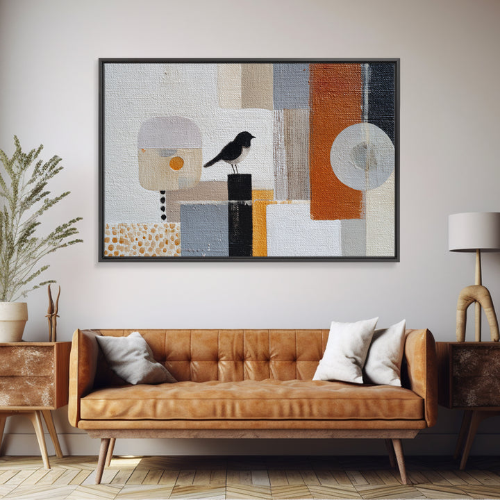 Small Black Bird Crossing White Space Canvas Print, Minimalist Art, Modern Decor, Living Room Decor, Fine Art, Minimal, MIN-3x2-11