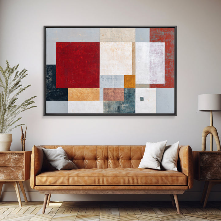 One Red Square Balanced Framed Canvas Print, Minimalist Art, Large Wall Art, Living Room Decor, Minimal, Japanese Wall Art, MIN-3x2-14