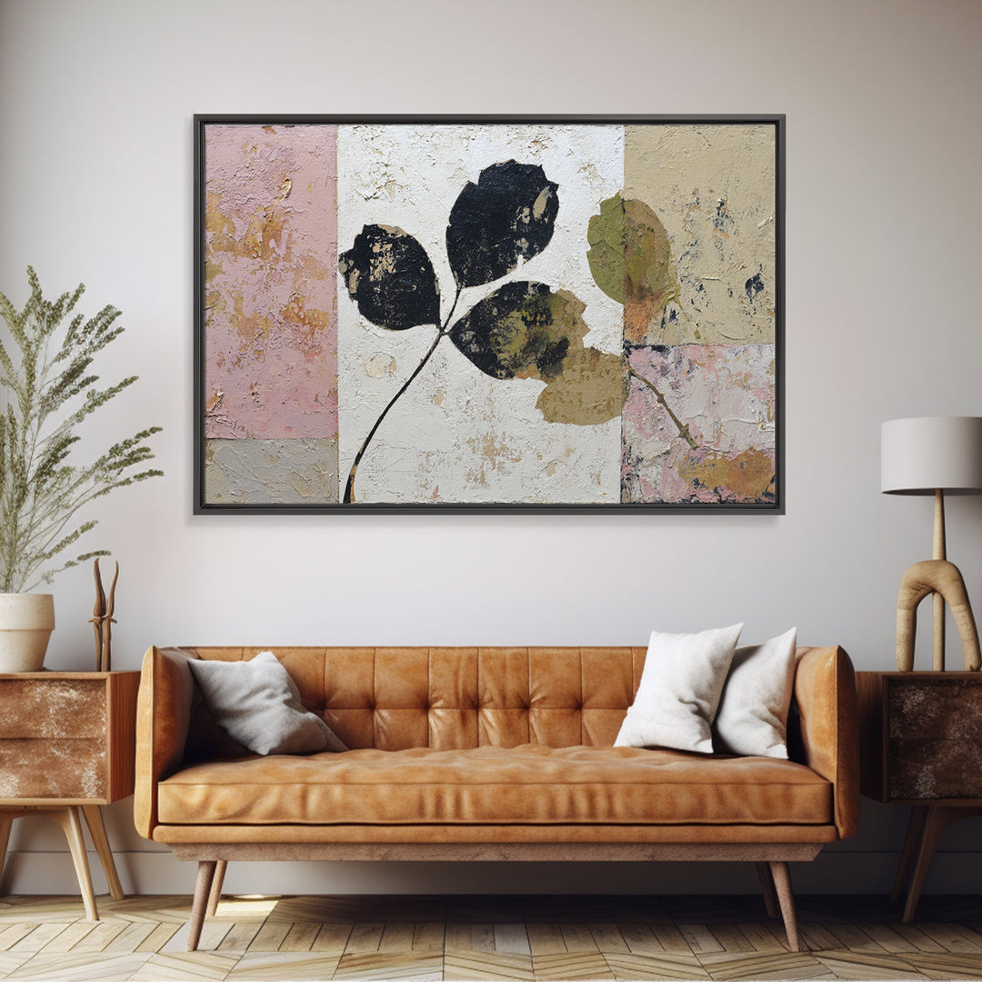 Minimal Branch Silhouette Framed Canvas Print, Minimalist Art, Statement Artwork, Living Room Decor, Fine Art, Minimal, MIN-3x2-31
