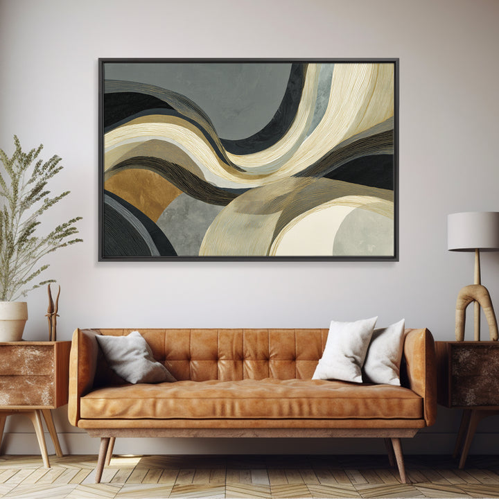 Single Gold Line Curve on Charcoal Framed Canvas Print, Minimalist Art, Gallery Decor, Living Room Decor, Fine Art, Minimal, MIN-3x2-45