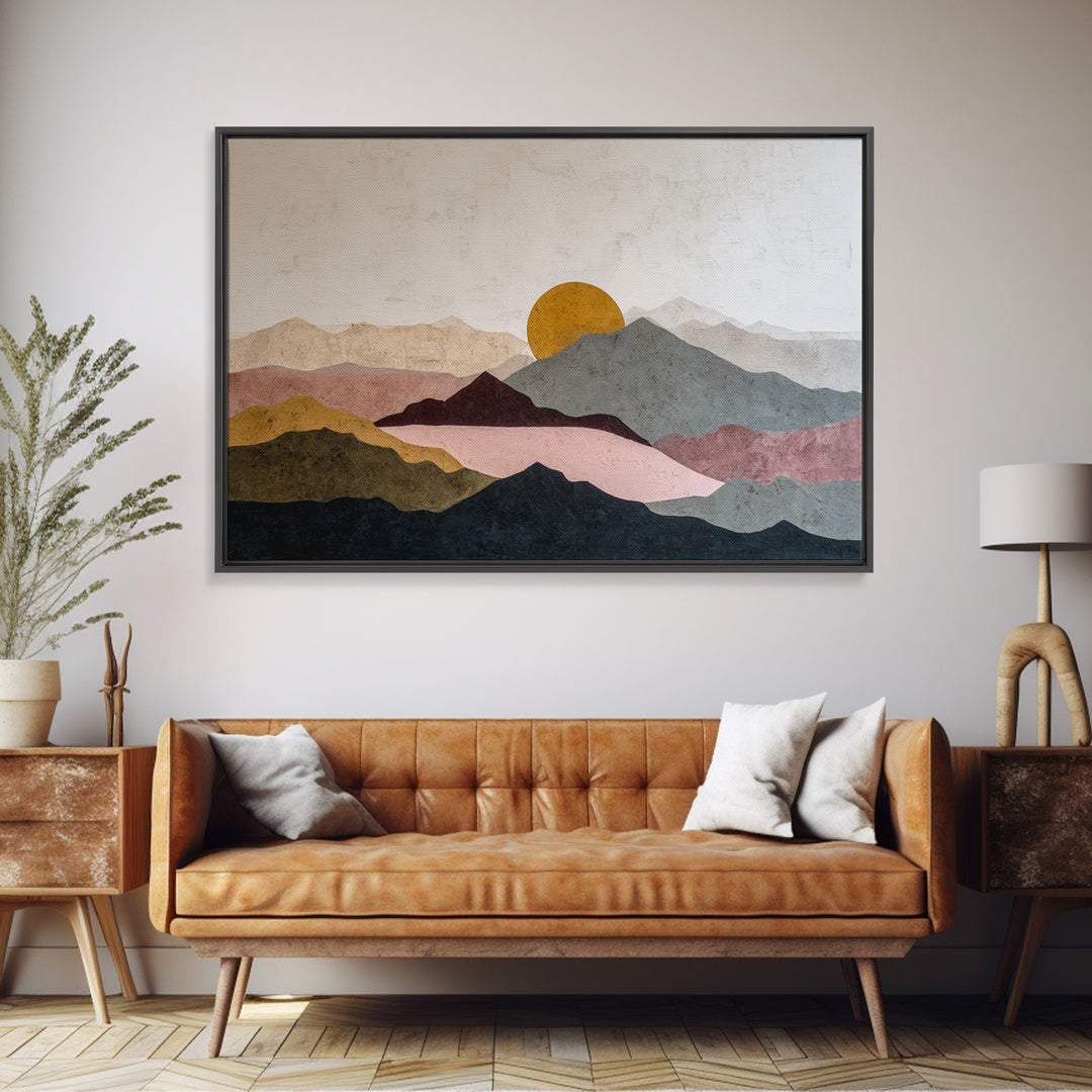 Thin Line Mountain Framed Canvas Print, Minimalist Art, Abstract Art, Living Room Decor, Fine Art, Minimal, Modern Art, MIN-3x2-6