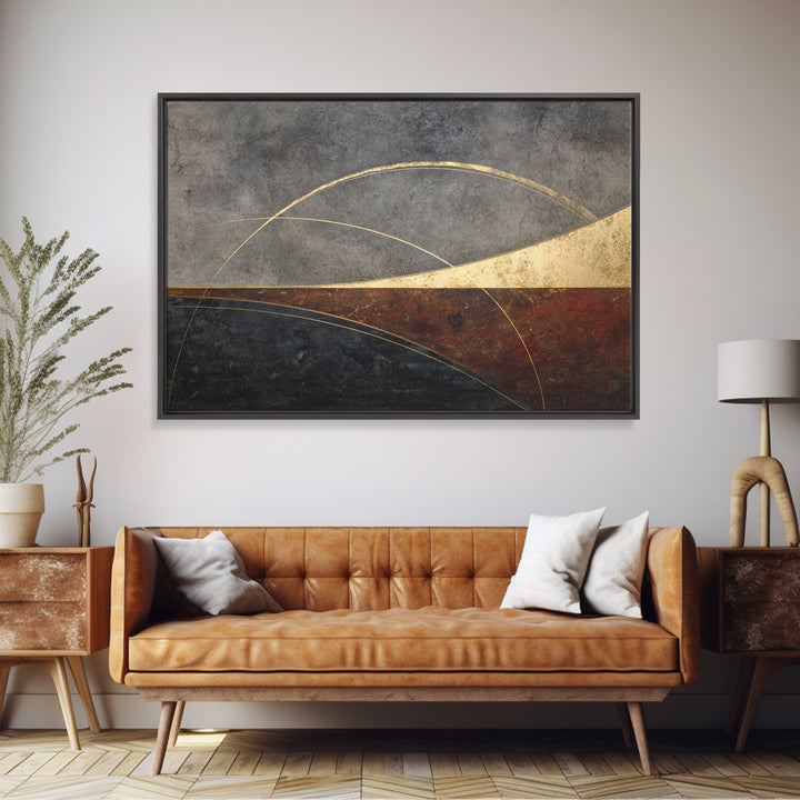 Single Gold Line Curve on Charcoal Framed Canvas Print, Minimalist Art, Gallery Decor, Living Room Decor, Fine Art, Minimal, MIN-3x2-69