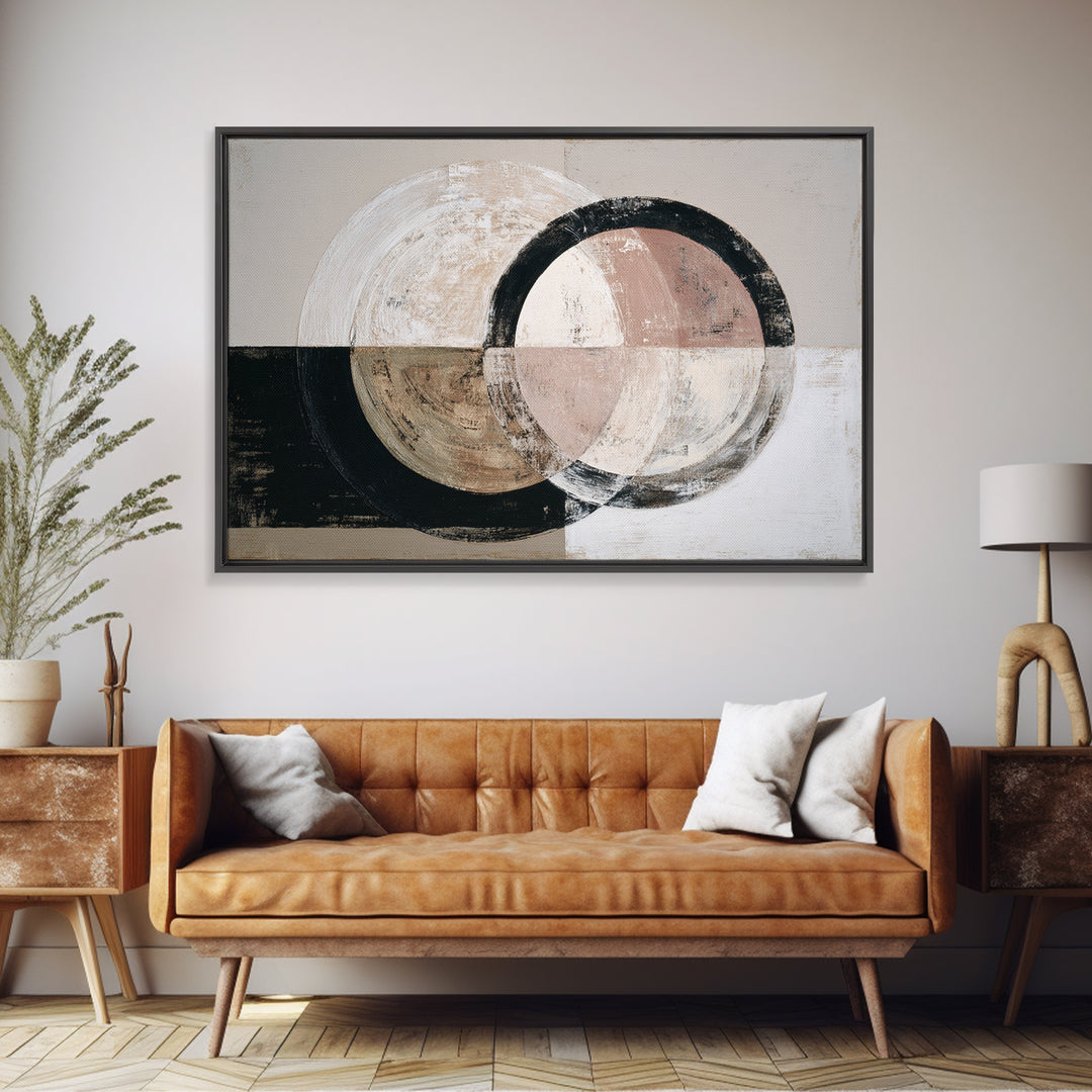 Single Brushstroke Circle Framed Canvas Print, Minimalist Art, Abstract Wall Art, Living Room Decor, Oil Painting, Minimal, MIN-3x2-74