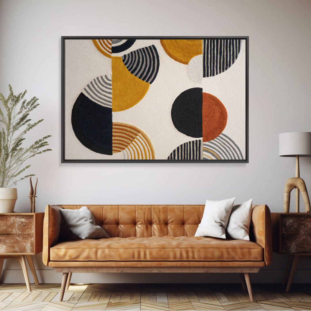 Single Black Circle on Warm Ivory Ground Framed Canvas Print, Minimalist Art, Room Decor, Living Room Decor, Fine Art, Minimal, MIN-3x2-77