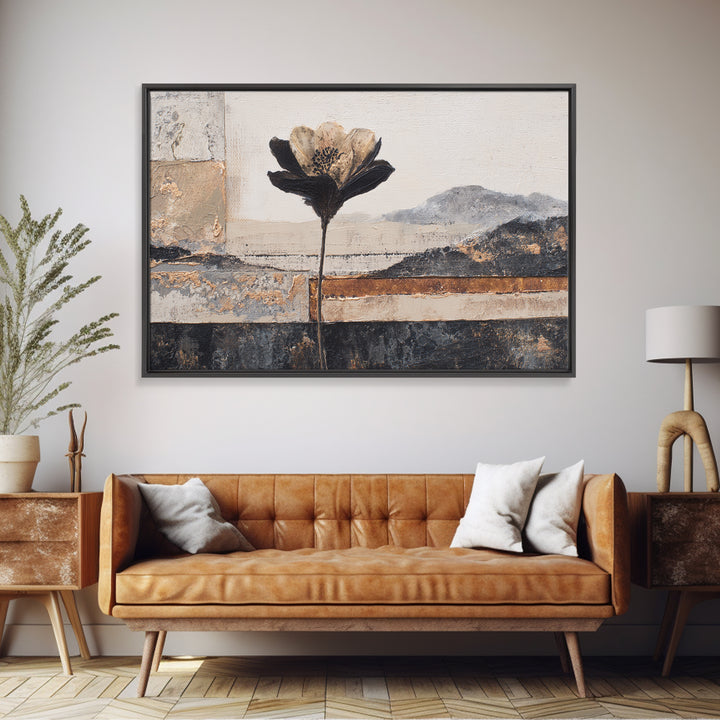 Single Flower Stem Canvas Print, Minimalist Art, Art, Living Room Decor, Oil Painting, Minimal, Canvas Tote Bag, Abstract Art, MIN-3x2-88