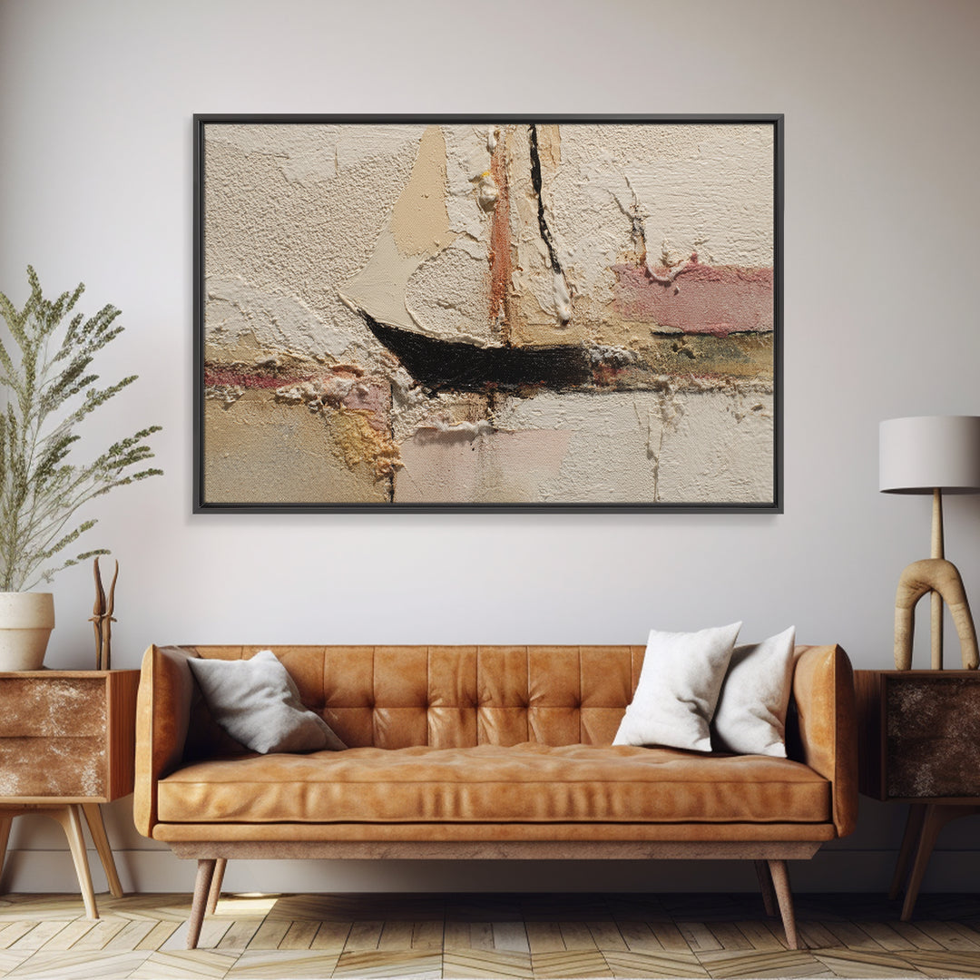 Tiny Sailboat under Open Sky Framed Canvas Print, Minimalist Art, Japanese Wall Art, Living Room Decor, Fine Art, Minimal, MIN-3x2-90
