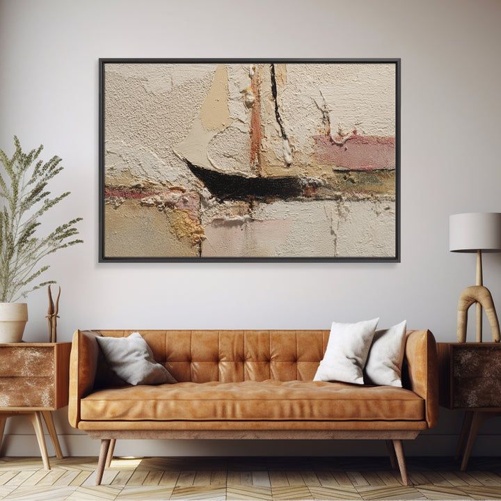 Tiny Sailboat under Open Sky Framed Canvas Print, Minimalist Art, Japanese Wall Art, Living Room Decor, Fine Art, Minimal, MIN-3x2-90
