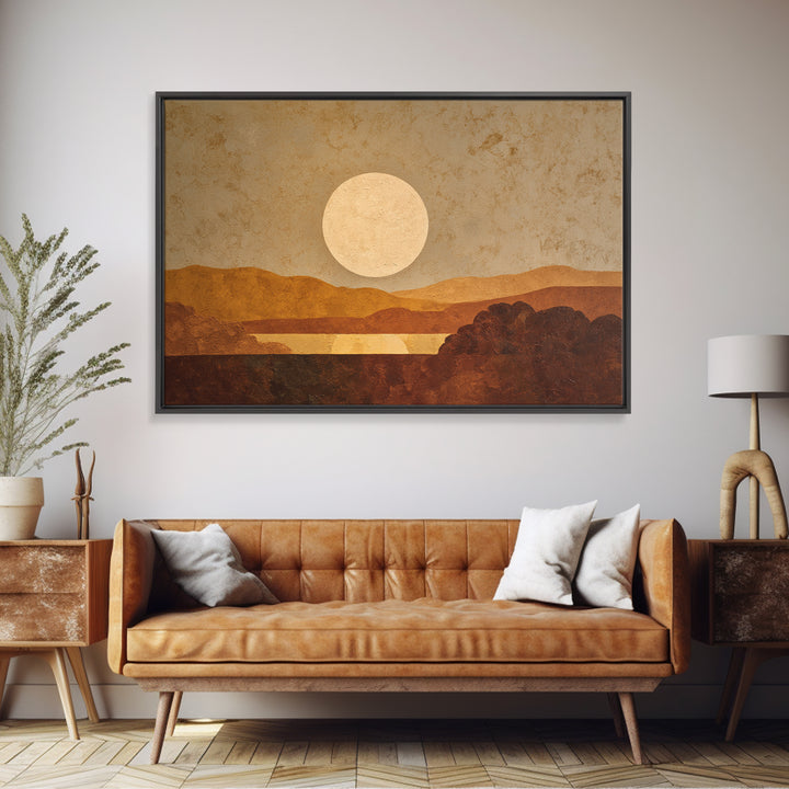 Simple Geometric Sun Framed Canvas Print, Minimalist Art, Boho, Living Room Decor, Abstract Art, Minimal, Abstract Painting, MIN-3x2-91