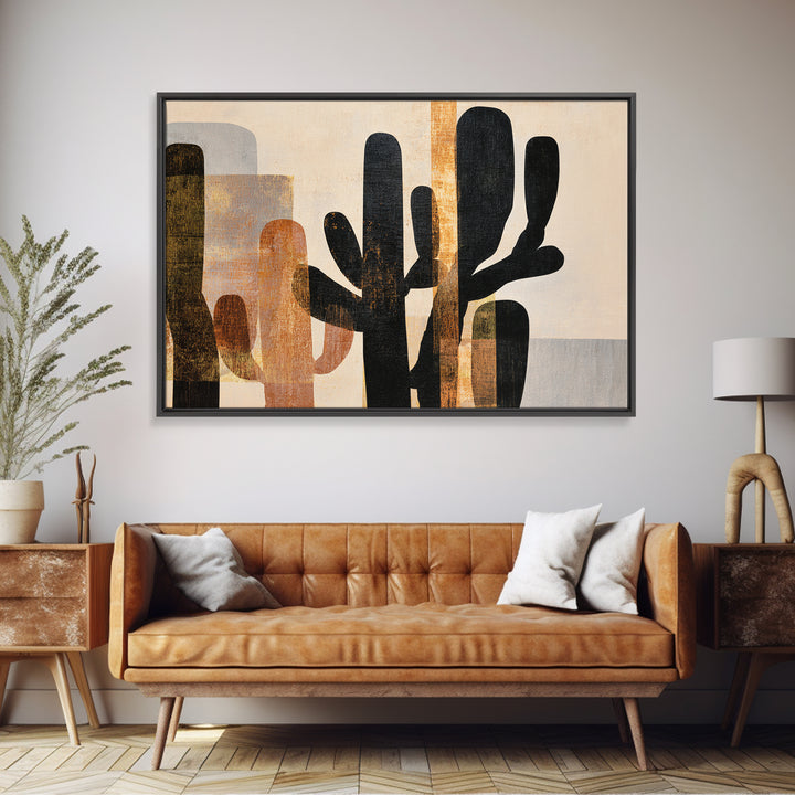 Black and White Cactus Silhouette Framed Canvas Print, Minimalist Art, Minimalist, Living Room Decor, Fine Art, Minimal, MIN-3x2-96