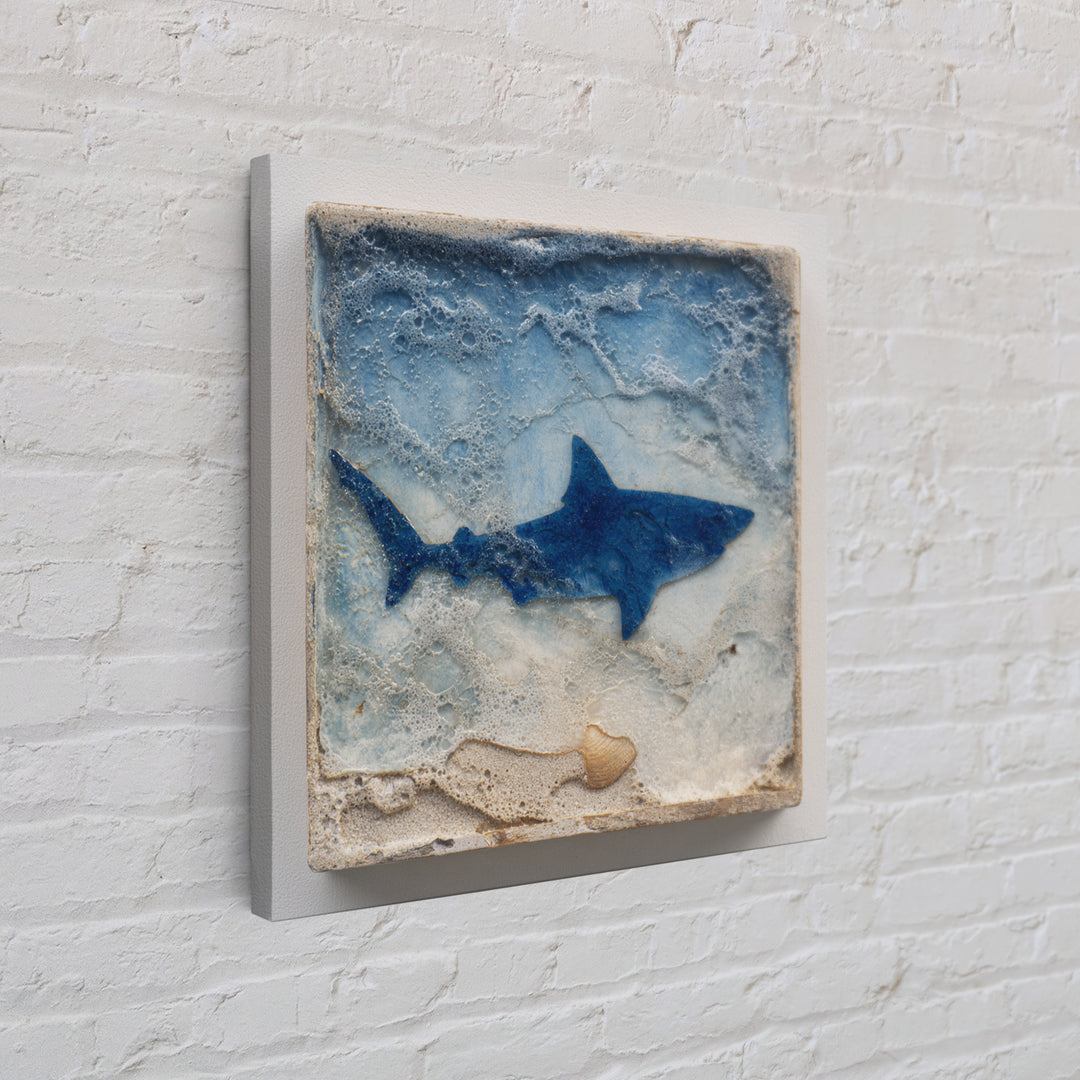 Shark Silhouette in Deep Blue Light Framed Canvas Print, Marine Life Art, Coastal Wall Art, Living Room Decor, Fine Art, Marine, MLA-1x1-12