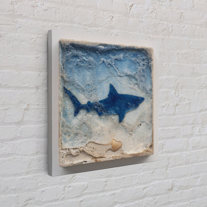 Shark Silhouette in Deep Blue Light Framed Canvas Print, Marine Life Art, Coastal Wall Art, Living Room Decor, Fine Art, Marine, MLA-1x1-12