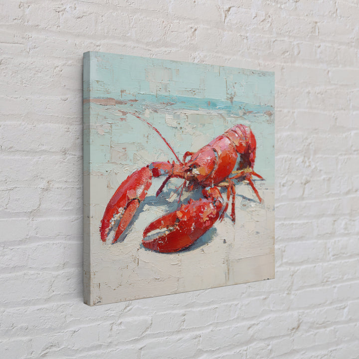 Lobster in Bold Coastal Red Palette Canvas Print, Marine Life Art, Coastal Wall Decor, Living Room Decor, Oil Painting, Marine, MLA-1x1-15