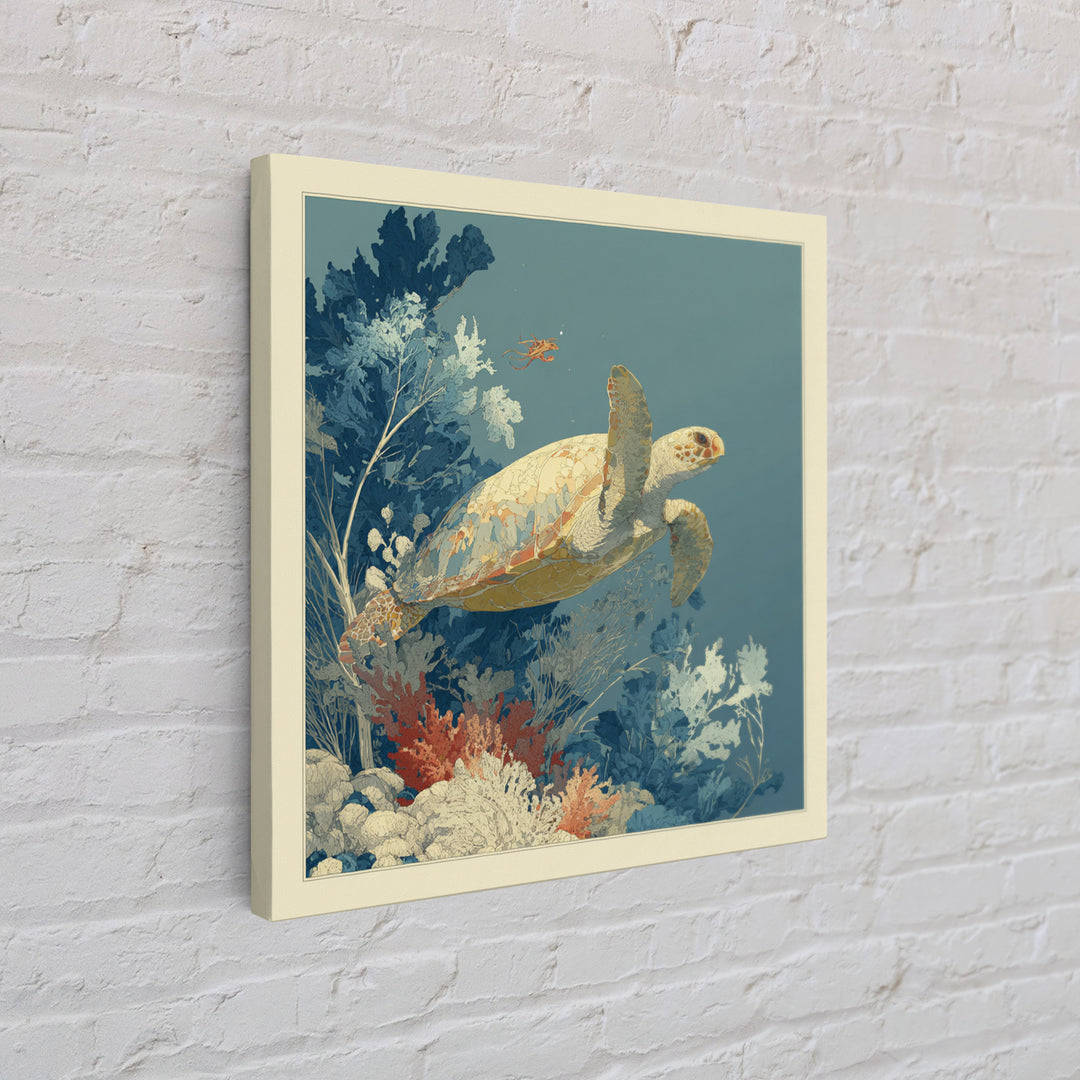 Bioluminescent Plankton Around Swimming Turtle Framed Canvas Print, Marine Life Art, Wall Art, Living Room Decor, Marine, MLA-1x1-48
