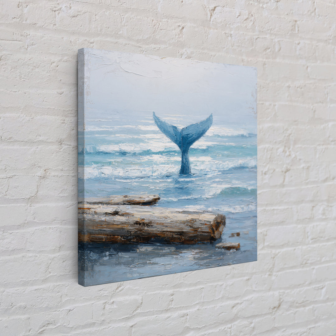 Whale Tail Rising from Misty Ocean Canvas Print, Marine Life Art, Kids Room Art, Living Room Decor, Fine Art, Marine, MLA-1x1-50