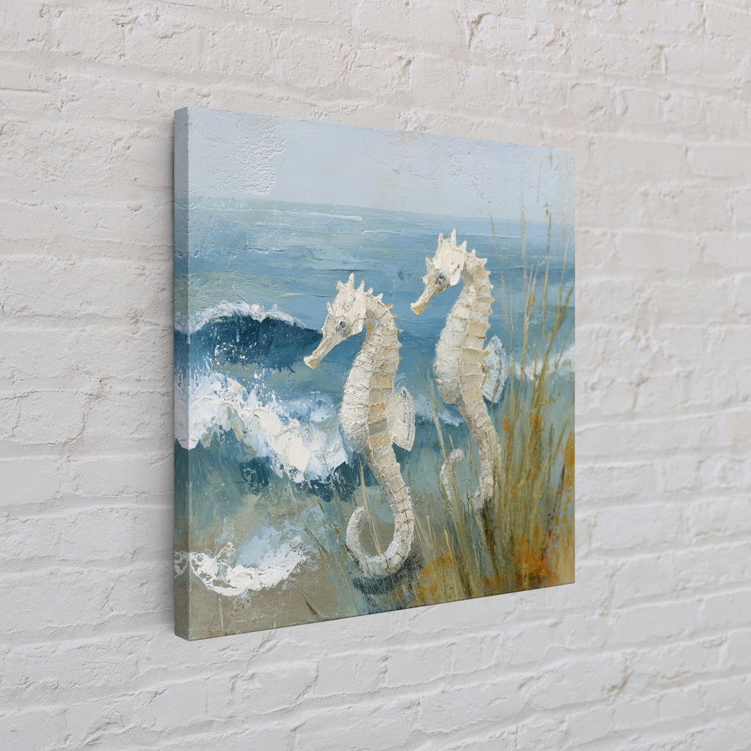 Seahorse Pair Among Sea Grass Framed Canvas Print, Marine Life Art, Nautical Art, Living Room Decor, Fine Art, Marine, MLA-1x1-53
