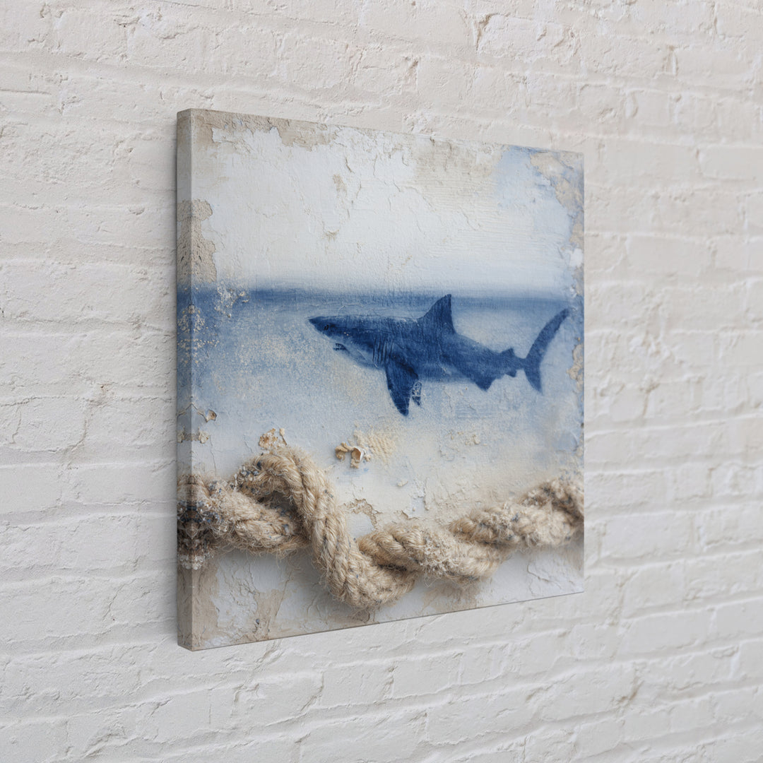 Shark Silhouette in Deep Blue Light Canvas Print, Marine Life Art, Fish Wall Art, Living Room Decor, Fine Art, Marine, MLA-1x1-60
