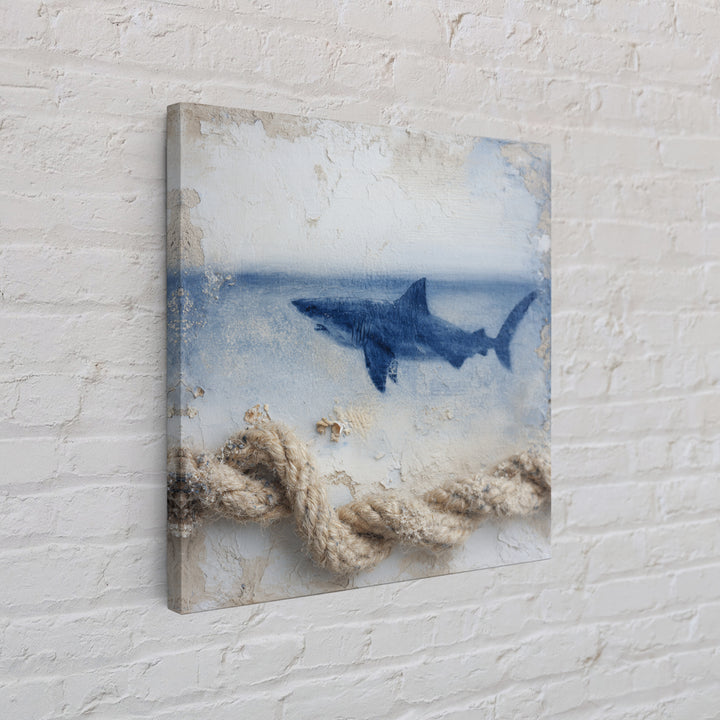 Shark Silhouette in Deep Blue Light Canvas Print, Marine Life Art, Fish Wall Art, Living Room Decor, Fine Art, Marine, MLA-1x1-60