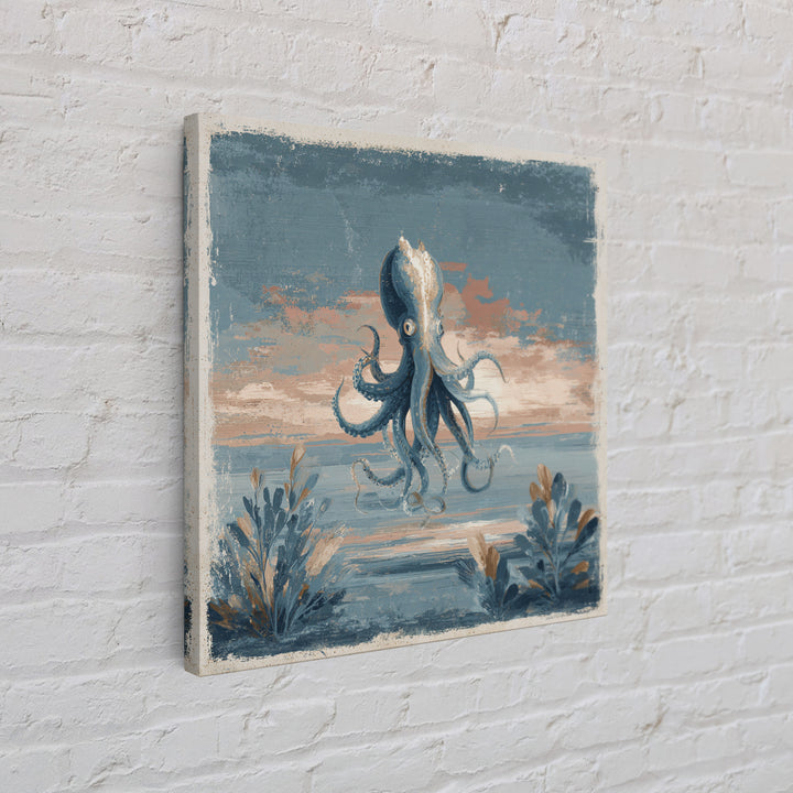 Squid in a Mysterious Midnight Sea Framed Canvas Print, Marine Life Art, Ocean Painting, Living Room Decor, Fine Art, Marine, MLA-1x1-67