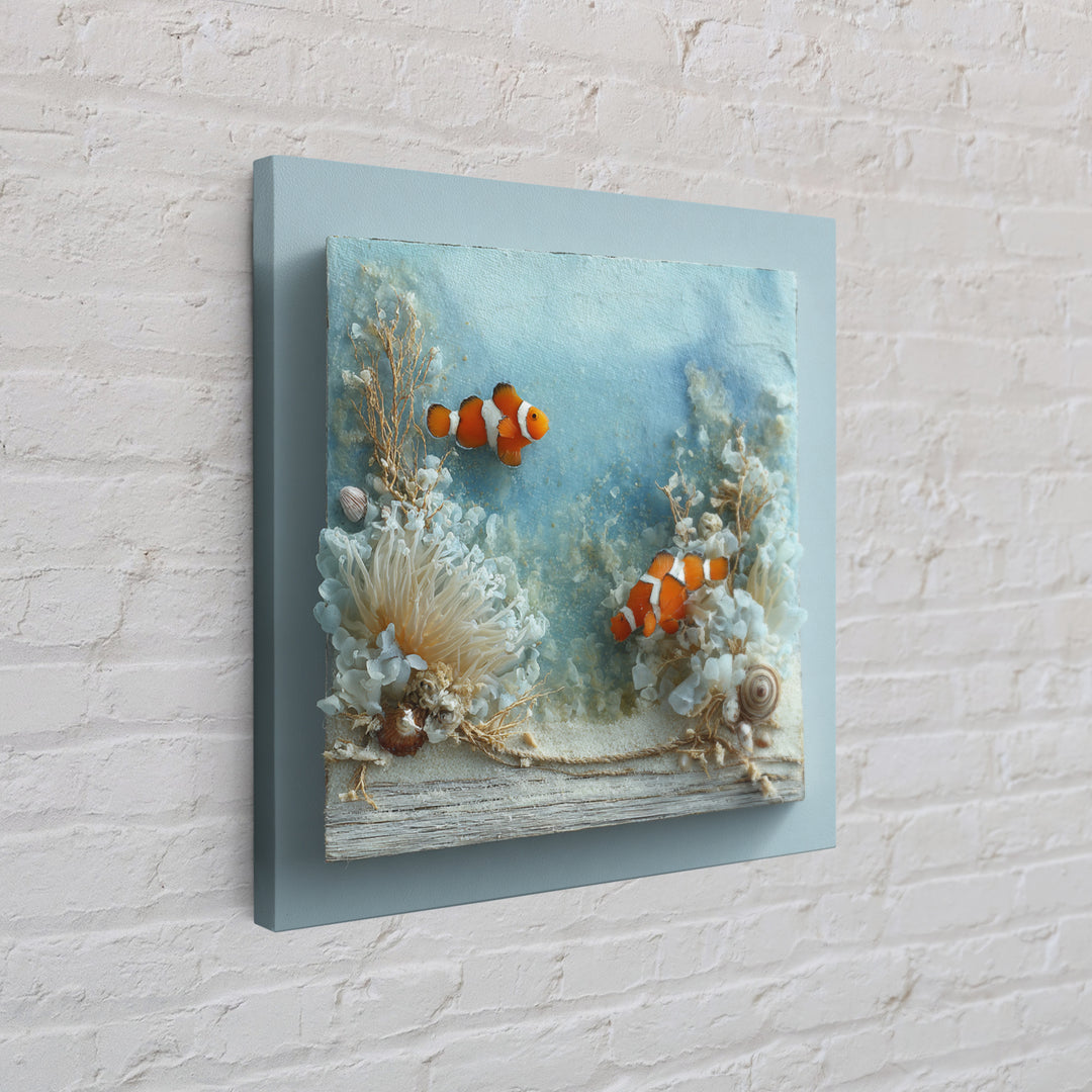 Clownfish Around Anemone Tentacles Framed Canvas Print, Marine Life Art, Nautical Art, Living Room Decor, Fine Art, Marine, MLA-1x1-68