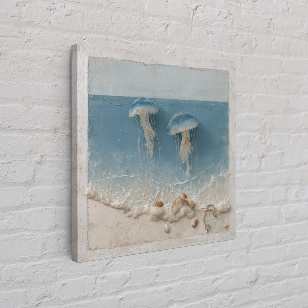 Jellyfish Floating in Luminous Dark Water Framed Canvas Print, Marine Life Art, Pastel Wall Art, Living Room Decor, Marine, MLA-1x1-78
