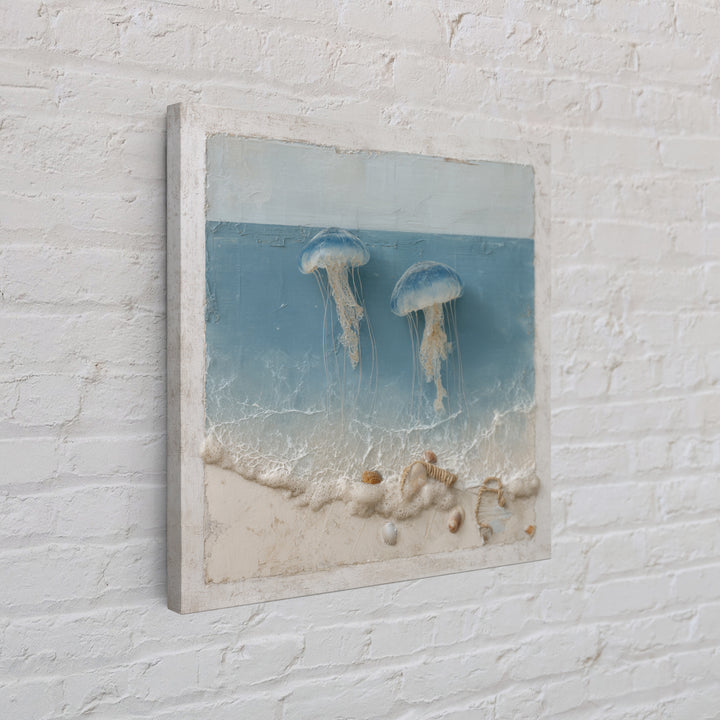 Jellyfish Floating in Luminous Dark Water Framed Canvas Print, Marine Life Art, Pastel Wall Art, Living Room Decor, Marine, MLA-1x1-78