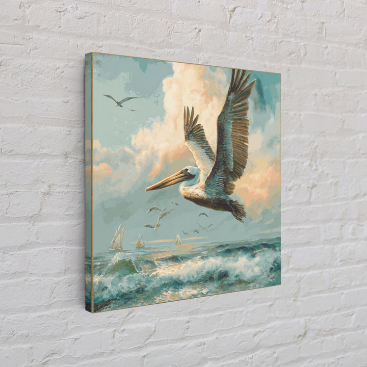 Pelican Diving Toward Fish Near Surface Canvas Print, Marine Life Art, Marine Life, Living Room Decor, Oil Painting, Marine, MLA-1x1-95