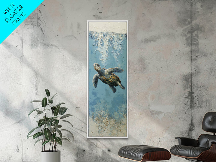 Bioluminescent Plankton Around Swimming Turtle Canvas Print, Marine Life Art, Fish Wall Art, Living Room Decor, Oil Painting, MLA-1x3-12